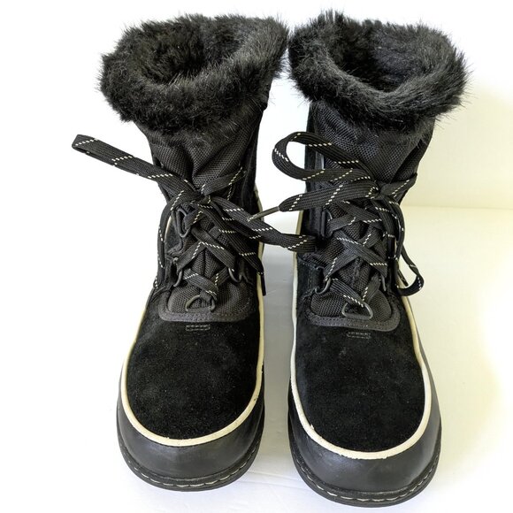 Sorel Tivoli III Waterproof Suede Textile Faux Fur Cuff Black Boot Size 10 - Picture 4 of 16
